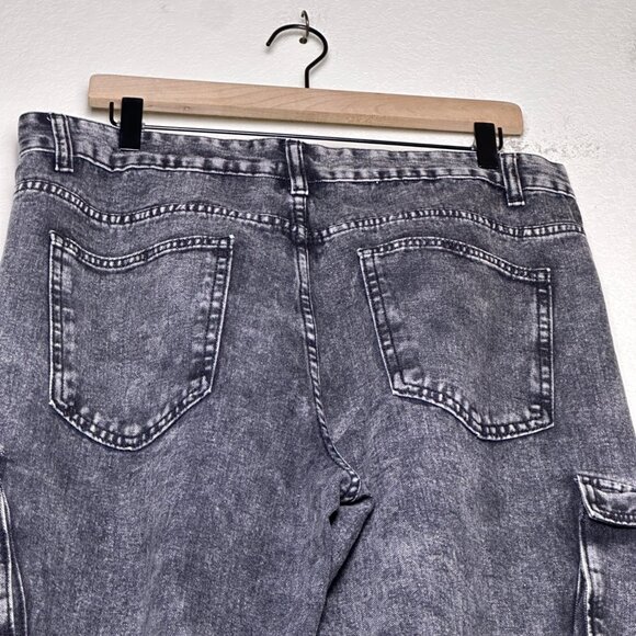 Manfinity Denim Jean Pant Women L Flared Bootcut Cargo Black Washed Punk Grunge - Picture 3 of 12